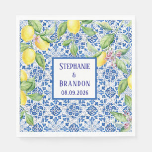 Portuguese Tiles Lemons Mediterranean Wedding Napkin