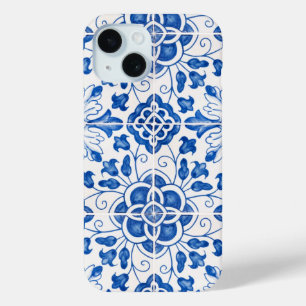 Portuguese Tiles Mediterranean Blue Floral iPhone 15 Case