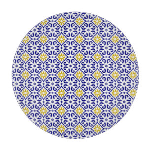 Portuguese Tiles Mediterranean Blue Floral Cutting Board