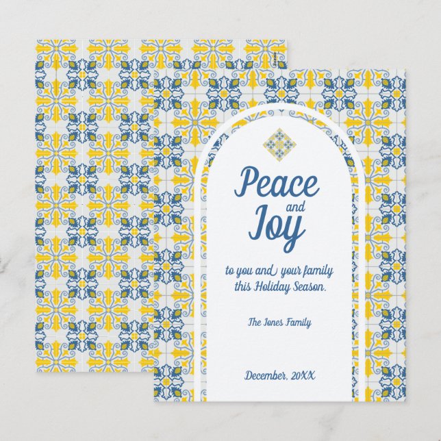 Portuguese tiles Peace and Joy Christmas card (Front/Back)