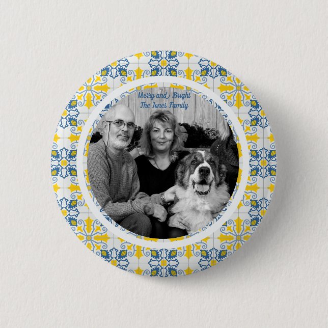Portuguese Tiles Photo frame for family Christmas 6 Cm Round Badge (Front)
