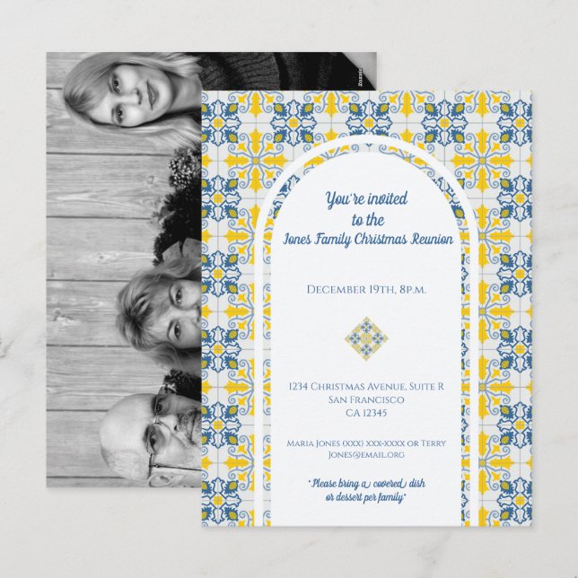 Portuguese Tiles Photo frame for family Christmas Holiday Postcard (Front/Back)