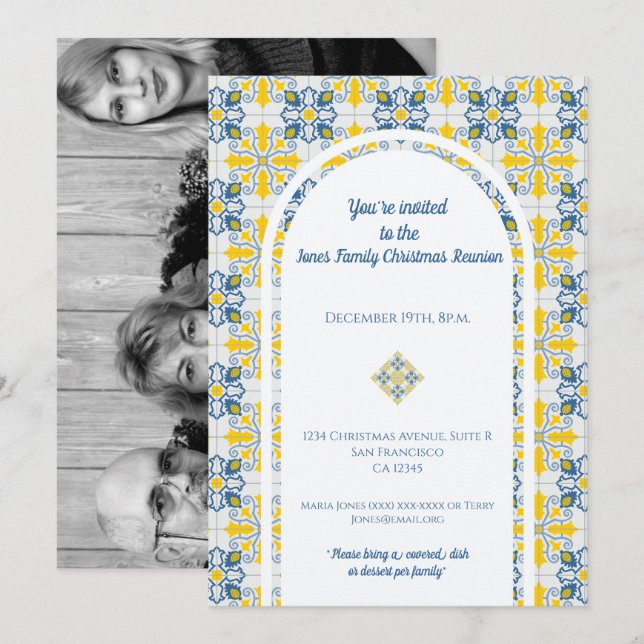 Portuguese Tiles Photo frame for family Christmas Invitation (Front/Back)