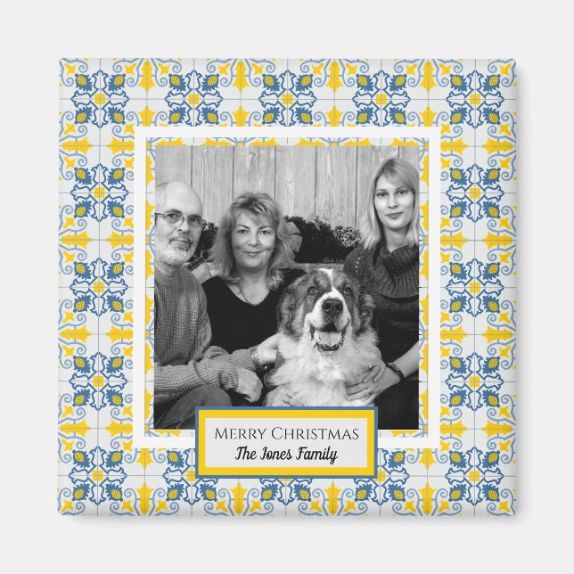 Portuguese Tiles Photo frame for family Christmas Magnet (Front)