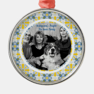 Portuguese Tiles Photo frame for family Christmas Metal Tree Decoration