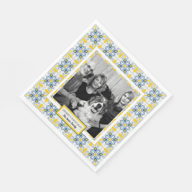 Portuguese Tiles Photo frame for family Christmas Napkin (Corner)