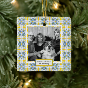 Portuguese tiles photo frame for family reunion  Ceramic Ornament