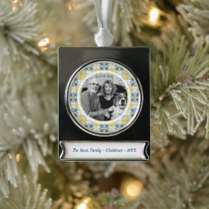 Portuguese tiles photo frame for family reunion  Silver Plated Banner Ornament