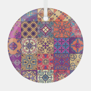 Portuguese Tiles Talavera Style Pattern Glass Tree Decoration