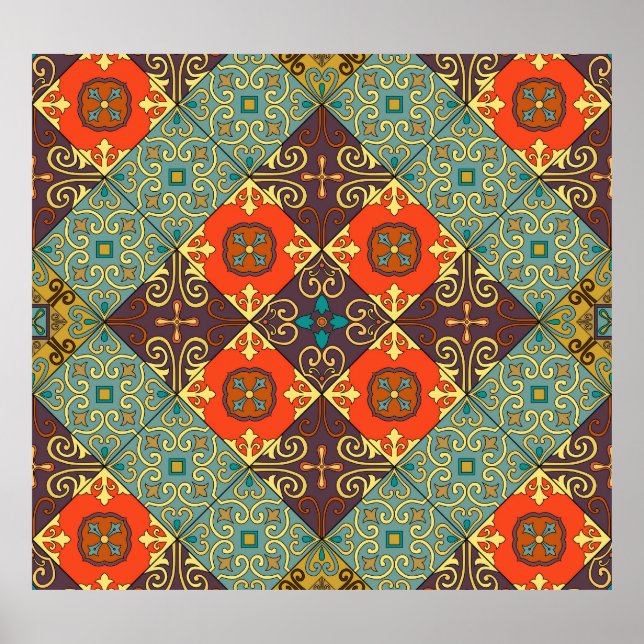 Portuguese Tiles Talavera Style Pattern Poster (Front)