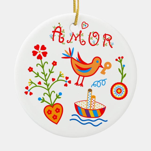 Portuguese valentine's love handkerchiefs  ceramic tree decoration (Front)