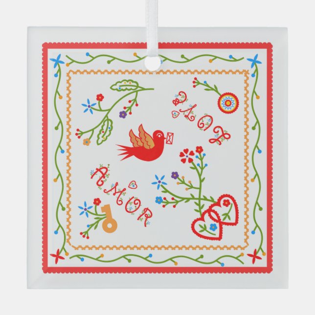 Portuguese valentine's love handkerchiefs  glass tree decoration (Front)