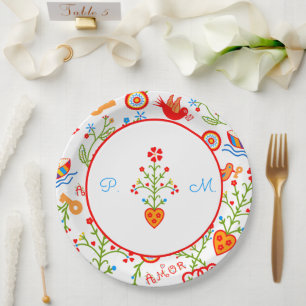 Portuguese valentine's love handkerchiefs paper plate