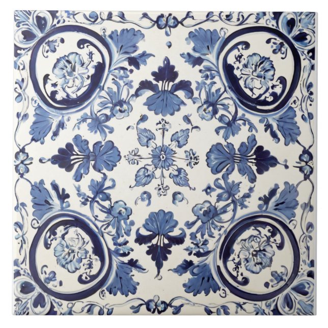 Portuguese Vintage Blue And White Tile (Front)
