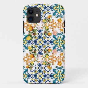 Portuguese vintage tiles kiwi and lemon pattern iPhone 11 case