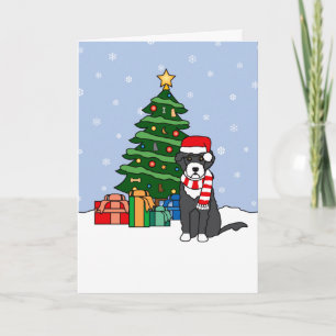 Portuguese Water Dog and Christmas Tree Holiday Card