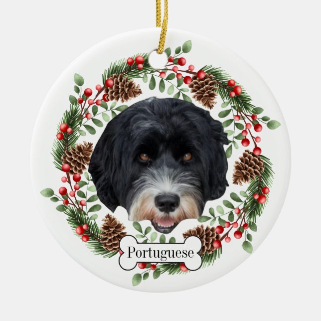 portuguese water dog ceramic tree decoration (Front)