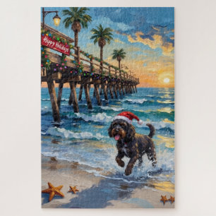 Portuguese Water Dog Christmas Beach Boardwalk Jigsaw Puzzle