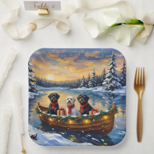 Portuguese Water Dog Christmas Boat Holiday Paper Plate
