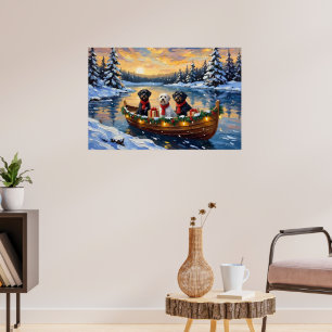 Portuguese Water Dog Christmas Boat Holiday Poster