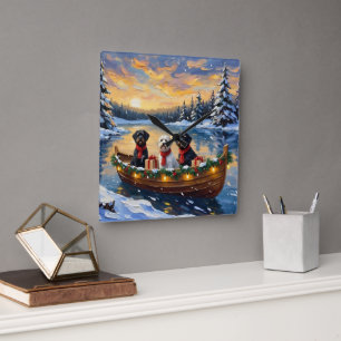 Portuguese Water Dog Christmas Boat Holiday Square Wall Clock