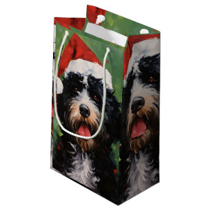 Portuguese water dog Christmas brush painting Small Gift Bag