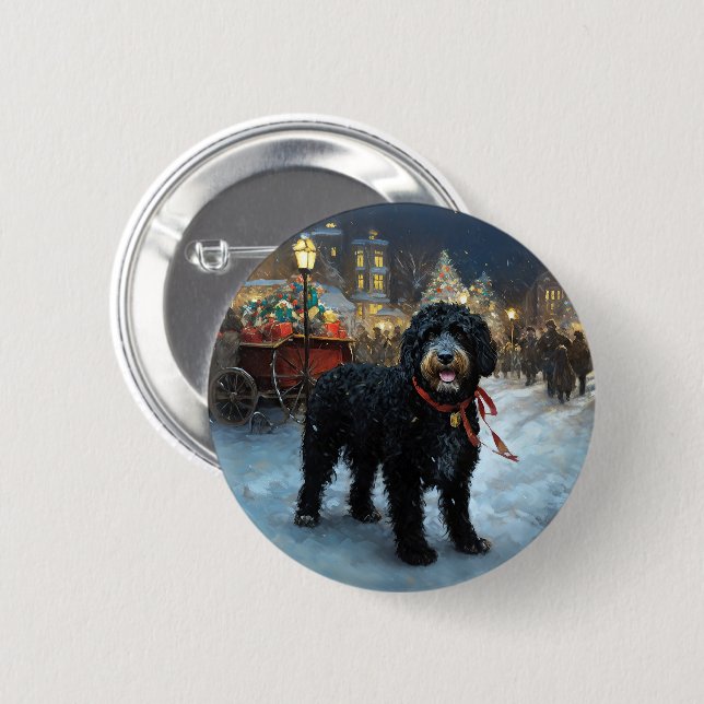 Portuguese Water Dog Christmas Festive Season 6 Cm Round Badge (Front & Back)