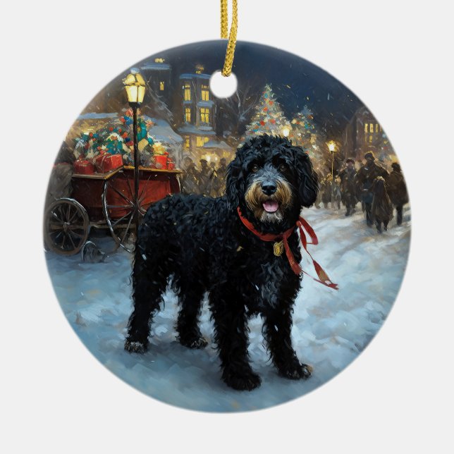 Portuguese Water Dog Christmas Festive Season Ceramic Tree Decoration (Front)