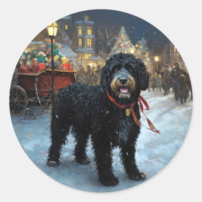 Portuguese Water Dog Christmas Festive Season Classic Round Sticker (Front)