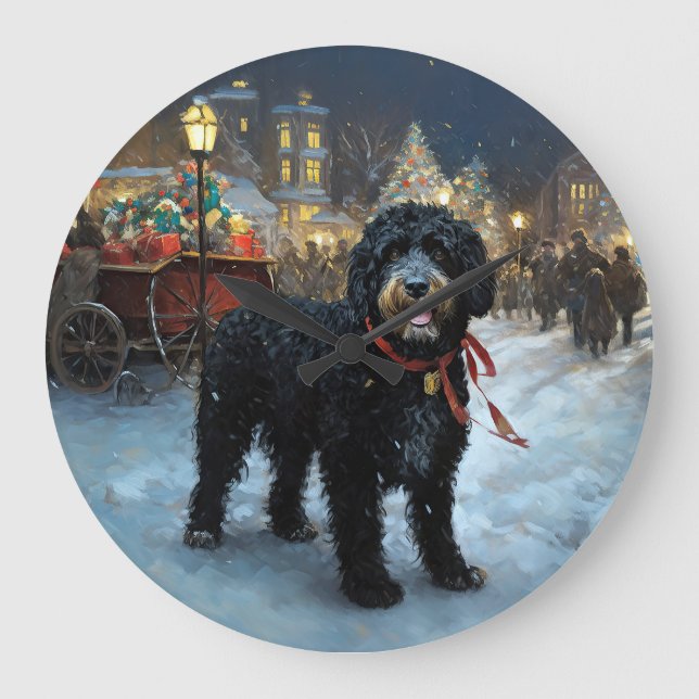 Portuguese Water Dog Christmas Festive Season Large Clock (Front)