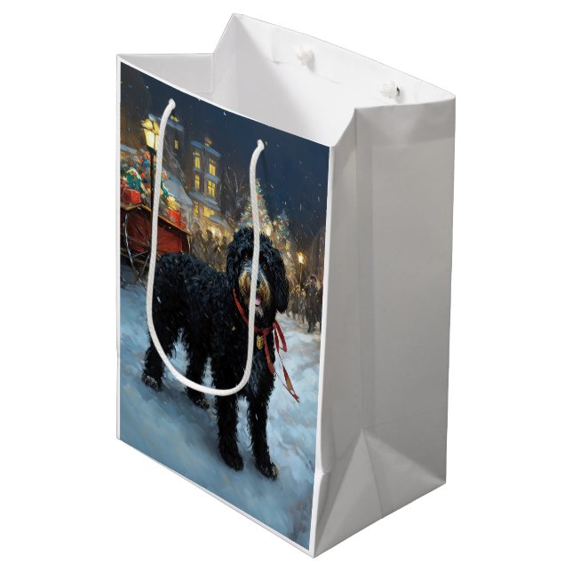 Portuguese Water Dog Christmas Festive Season Medium Gift Bag (Front Angled)