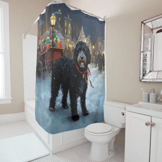 Portuguese Water Dog Christmas Festive Season Shower Curtain (In Situ)
