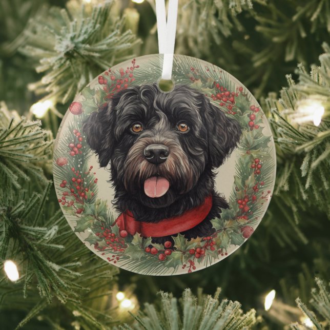 Portuguese Water Dog Christmas Glass Tree Decoration (Insitu)