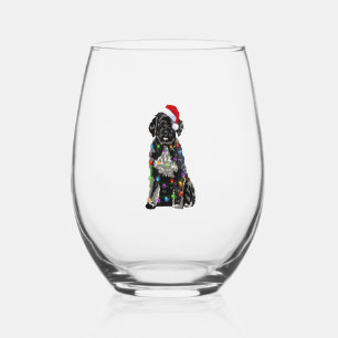 Portuguese Water Dog Christmas Lights Xmas Dog Lov Stemless Wine Glass