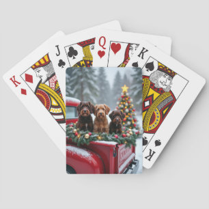Portuguese Water Dog Christmas Red Truck Holiday Playing Cards