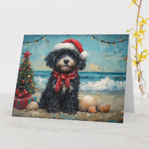 Portuguese Water Dog Christmas Vintage Beach Card