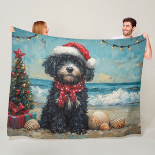 Portuguese Water Dog Christmas Vintage Beach Fleece Blanket