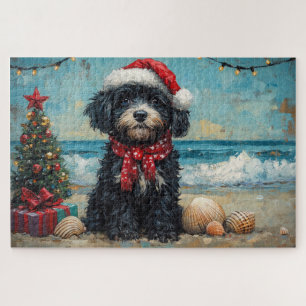 Portuguese Water Dog Christmas Vintage Beach Jigsaw Puzzle