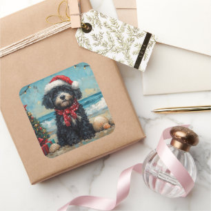 Portuguese Water Dog Christmas Vintage Beach Square Sticker