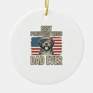 Portuguese Water Dog Dad Patriotic Vintage Ceramic Tree Decoration