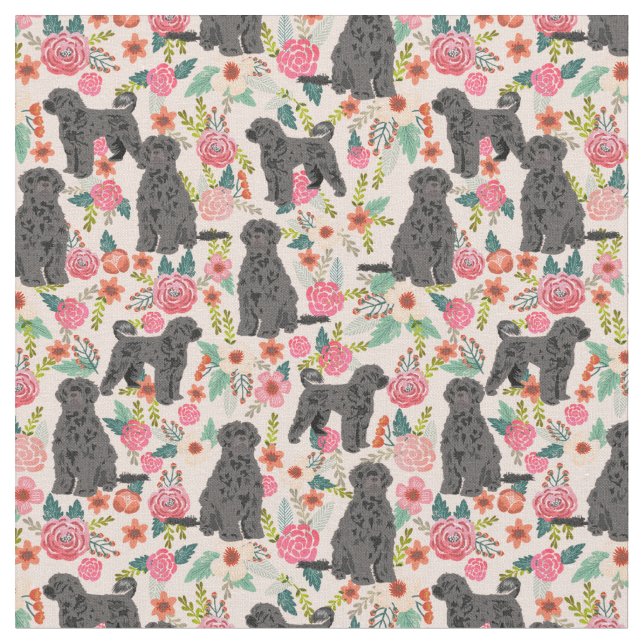 Portuguese Water dog florals dog Fabric (Close Up)