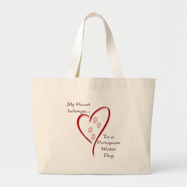 Portuguese Water Dog Heart Belongs Large Tote Bag (Front)