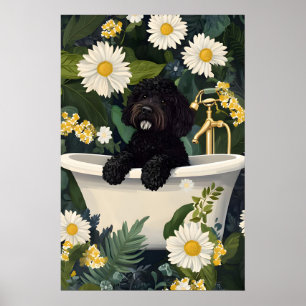 Portuguese Water Dog In Bathtub Poster, Funny Dog Poster