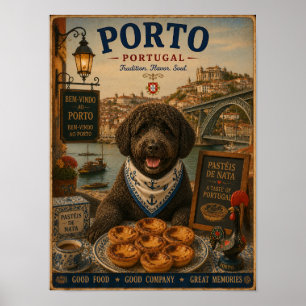 Portuguese Water Dog in Porto Vintage Travel Poste Poster