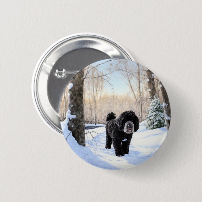 Portuguese Water Dog Let It Snow Christmas 6 Cm Round Badge (Front & Back)