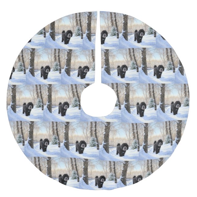 Portuguese Water Dog Let It Snow Christmas Brushed Polyester Tree Skirt (Front)