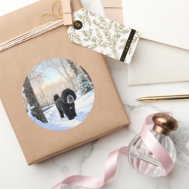 Portuguese Water Dog Let It Snow Christmas Classic Round Sticker (Gifting)