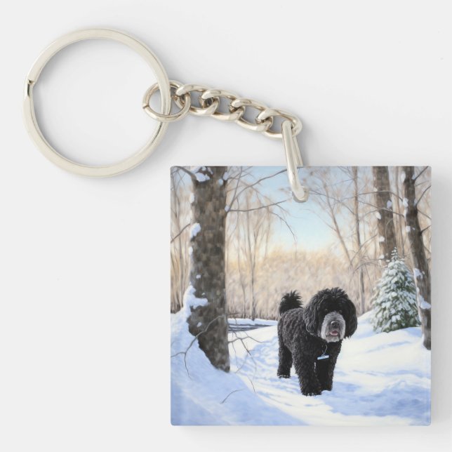 Portuguese Water Dog Let It Snow Christmas Key Ring (Front)