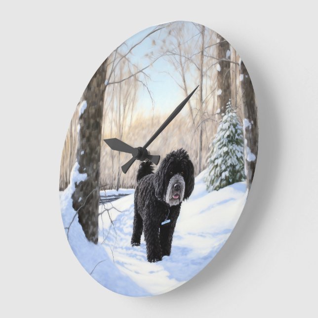 Portuguese Water Dog Let It Snow Christmas Large Clock (Angle)