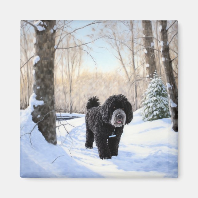 Portuguese Water Dog Let It Snow Christmas Magnet (Front)